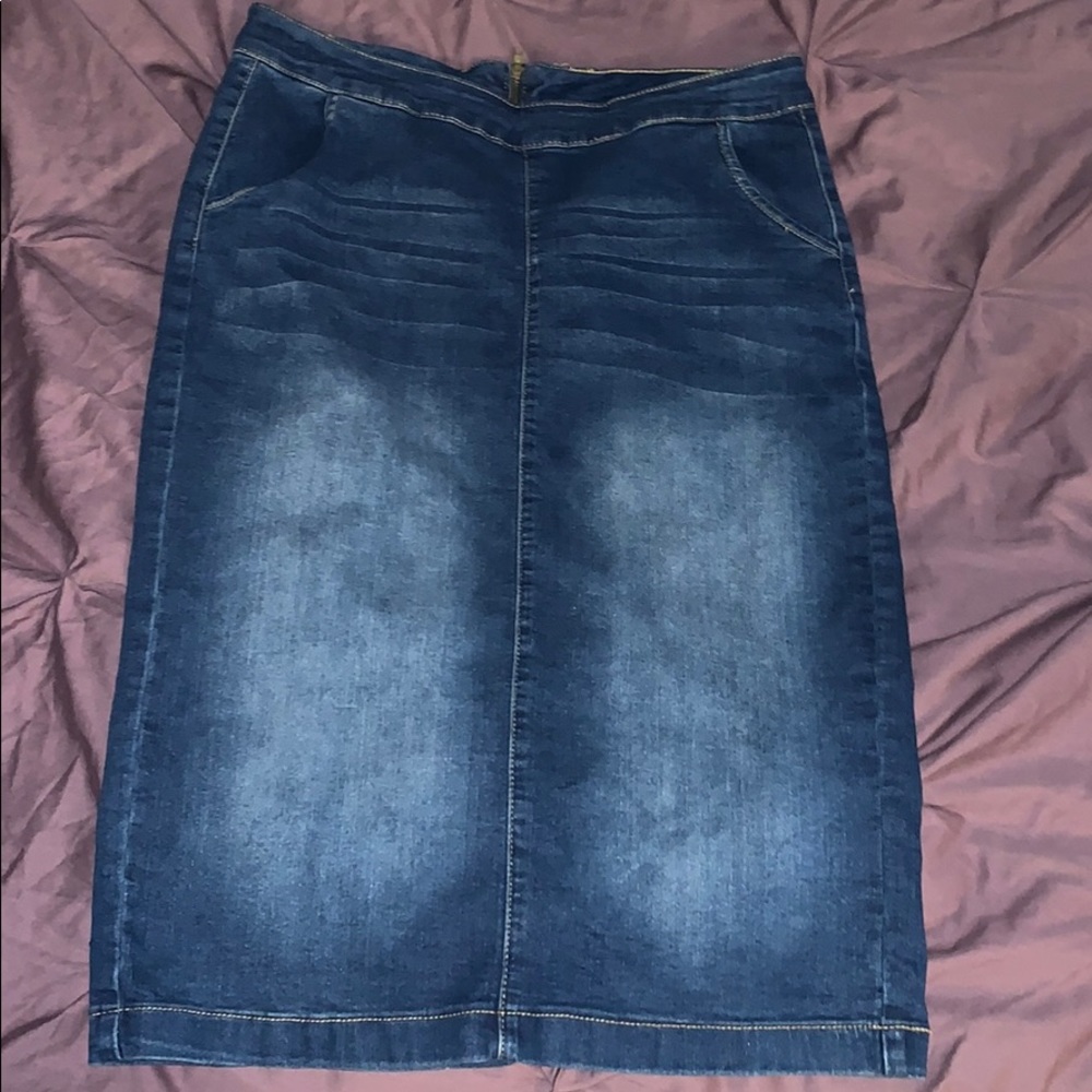 Jean Skirt Modest Length Stretchy Denim No Slit